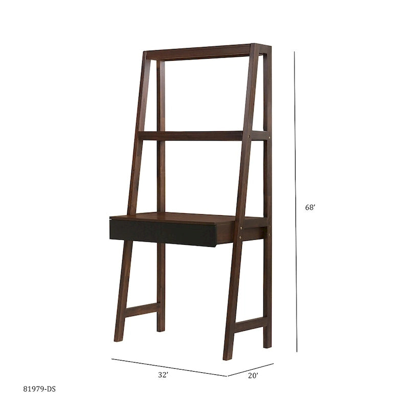 Modern Ladder Study Desk with Single Drawer and Built In Shelves, for Small Spaces or Custom Home Office