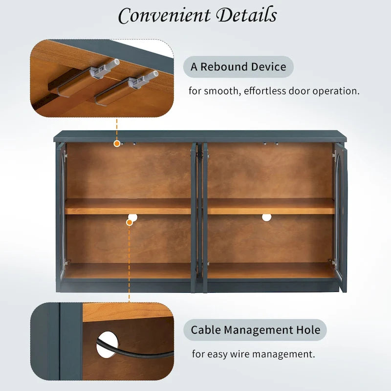 4-Door Large Storage Buffet Cabinet with Glass Doors, Adjustable Shelves and Arched Design for Kitchen, Dining Room