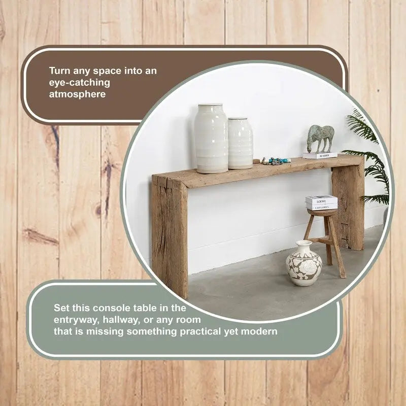 Approx.6-6.5ft Long Vintage Waterfall Console Table Weathered Natural Wood (Size And Finish Vary)