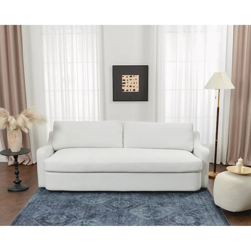 KINWELL 3-Seater Linen Upholstered Deep Seat Sofa with Flippable Cushions, 90W