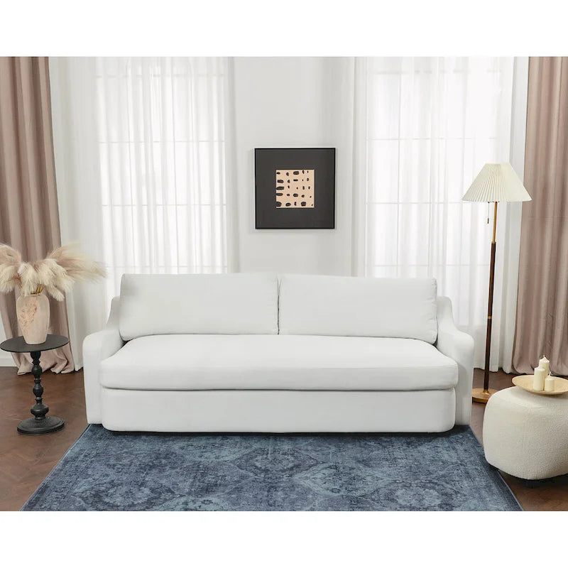 KINWELL 3-Seater Linen Upholstered Deep Seat Sofa with Flippable Cushions, 90W