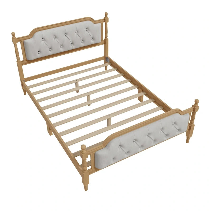 Full Size French Provincial Bed With Tufted Upholstered Headboard And Solid Pine Frame