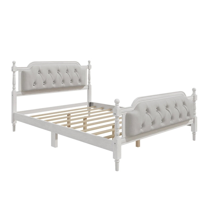 Full Size French Provincial Bed With Tufted Upholstered Headboard And Solid Pine Frame