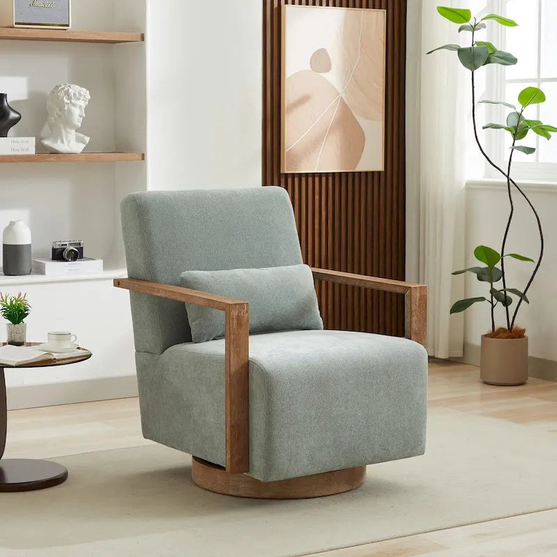 30.31 Linen Blend Upholstered Swivel Accent Chair