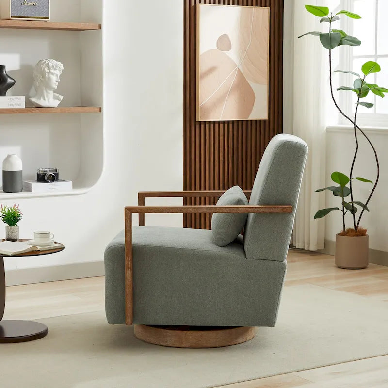 30.31 Linen Blend Upholstered Swivel Accent Chair