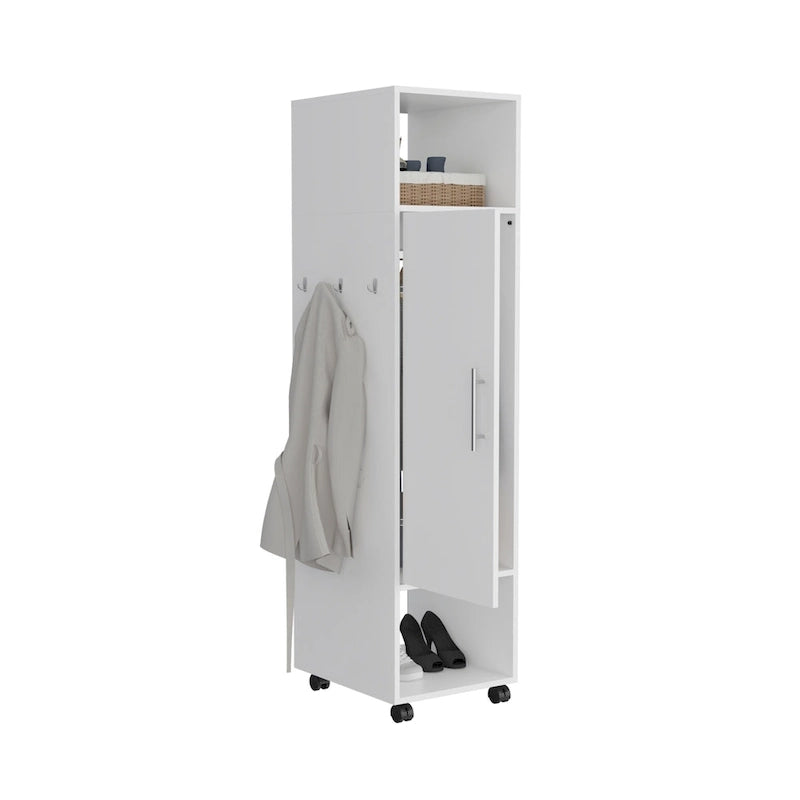 15.7 Modern Mirrored Armoire with Three Shelves, Casters and Hanging Rod