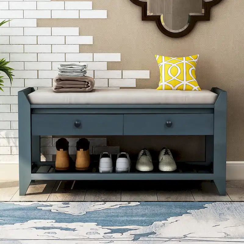 Shoe Rack with Cushioned Seat and Drawers, Multipurpose Entryway Storage Bench