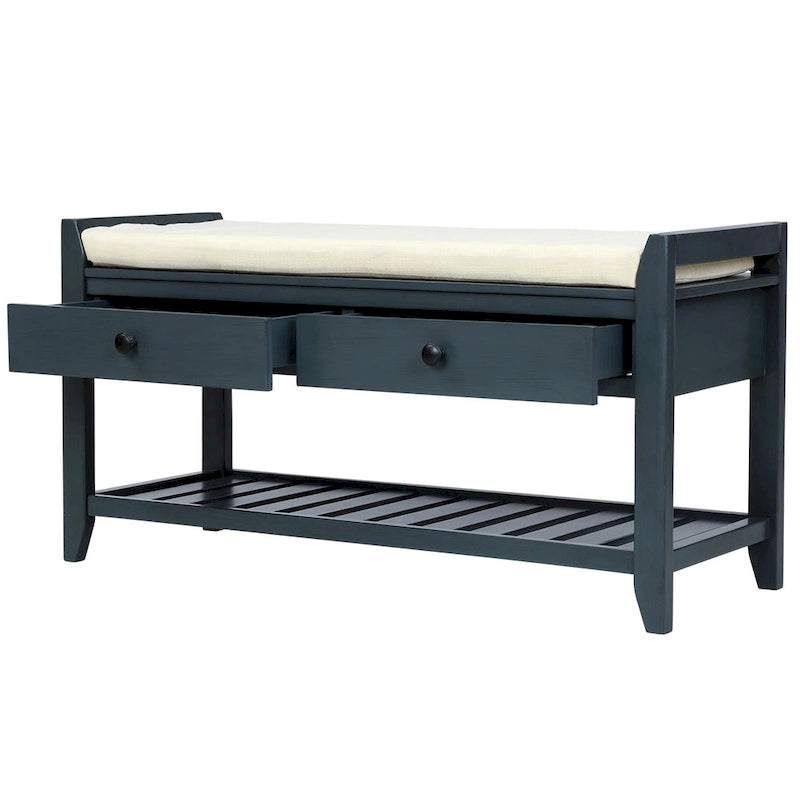 Shoe Rack with Cushioned Seat and Drawers, Multipurpose Entryway Storage Bench