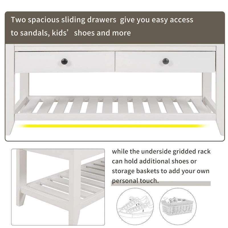 Shoe Rack with Cushioned Seat and Drawers, Multipurpose Entryway Storage Bench