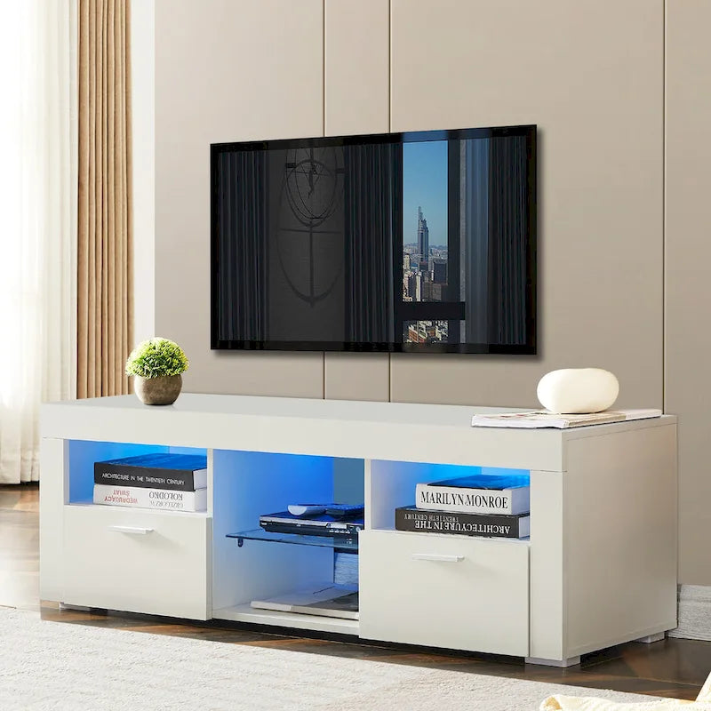 Modern 51-in Glass Shelf Storage TV Stand for TVs up to 69-in with LED Light
