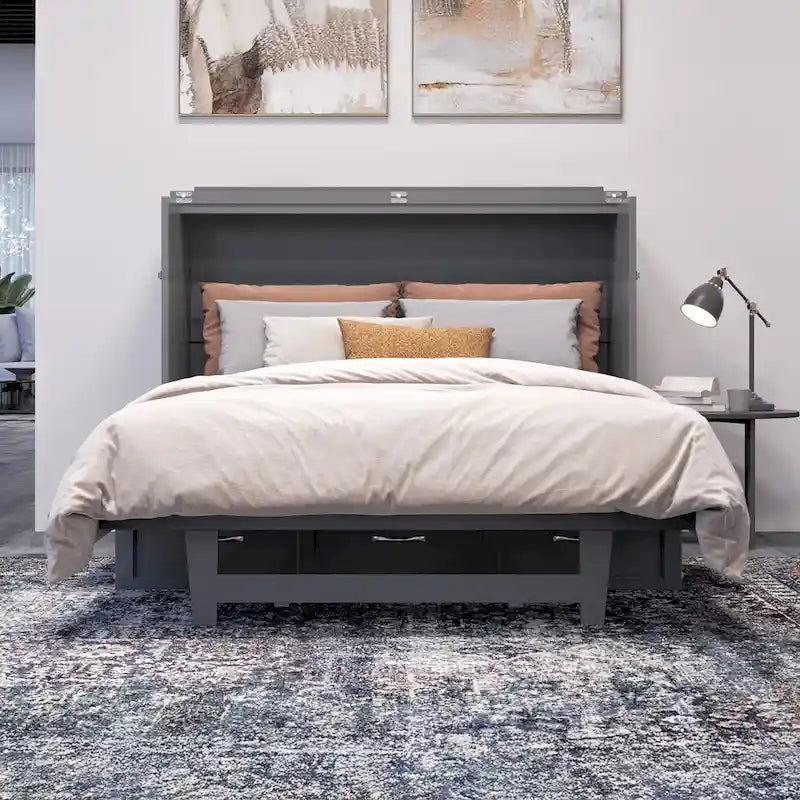 Northfield Full Murphy Bed Chest with Mattress in Grey