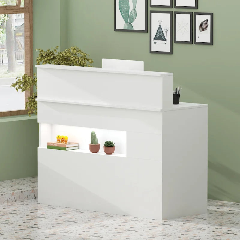 FUFU&GAGA Rectangular Wood Reception Desk Secretary Desk Computer Desk