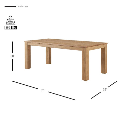 Table de salle à manger rectangulaire de 75 po avec pieds carrés
