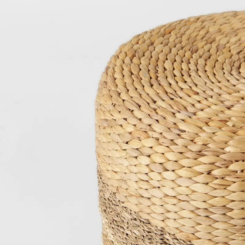 Mercana Maya Brown Striped Seagrass Round Coffee Table Pouf