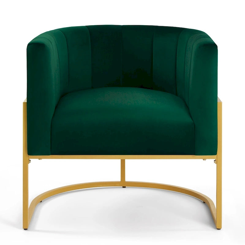 Mid-Century Upholstered Velvet Accent Chair with Curve Backrest