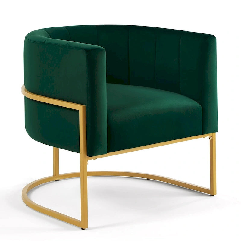 Mid-Century Upholstered Velvet Accent Chair with Curve Backrest