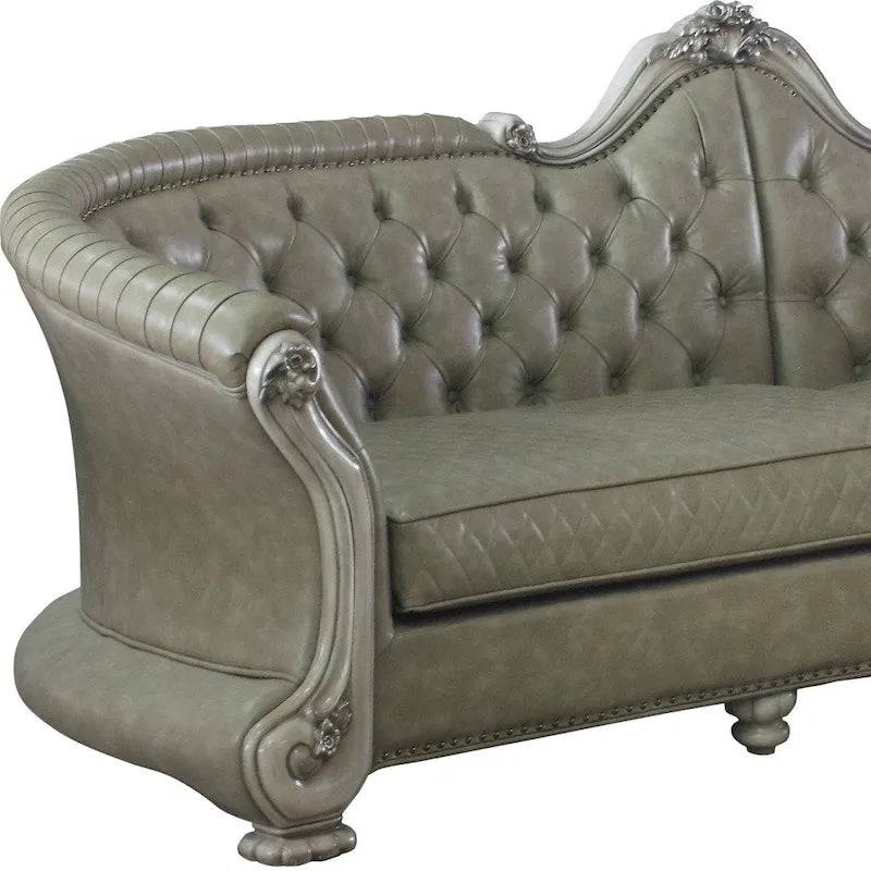 HomeRoots 113 Bone Faux Leather Sofa And Toss Pillows With White Legs - 113