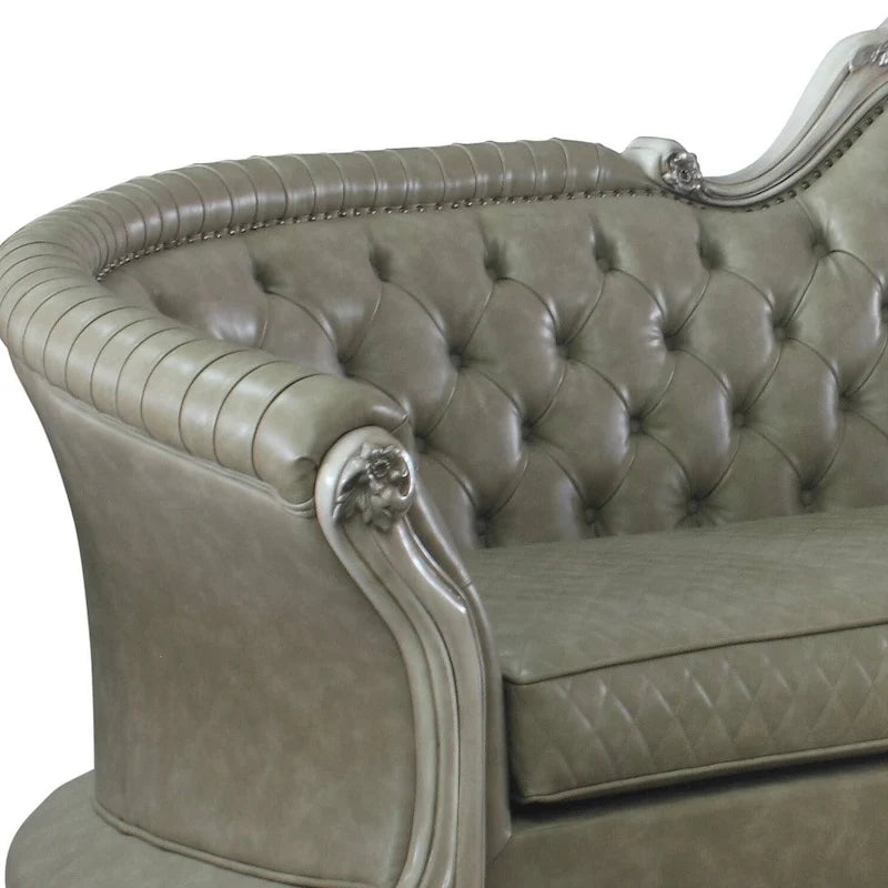 HomeRoots 113 Bone Faux Leather Sofa And Toss Pillows With White Legs - 113