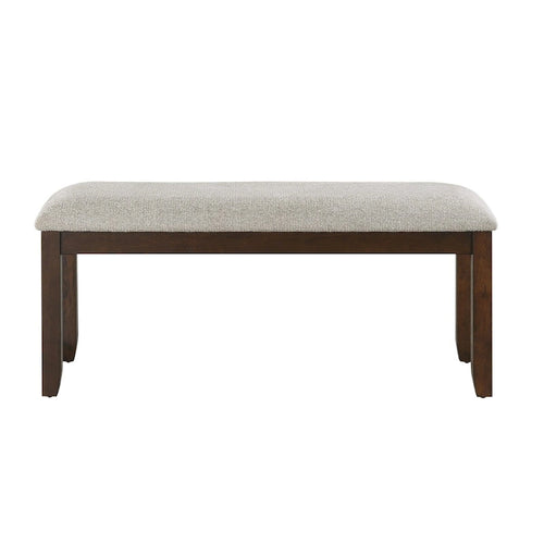 Banc de 43 po, revêtement en polyester gris, bois massif brun cerise