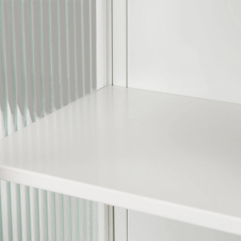 Roomfitters Modern 23.62 Glass Door Wall Cabinet with Two-Tier Enclosed Storage, Open Shelf, and Towel Rack for Entryway