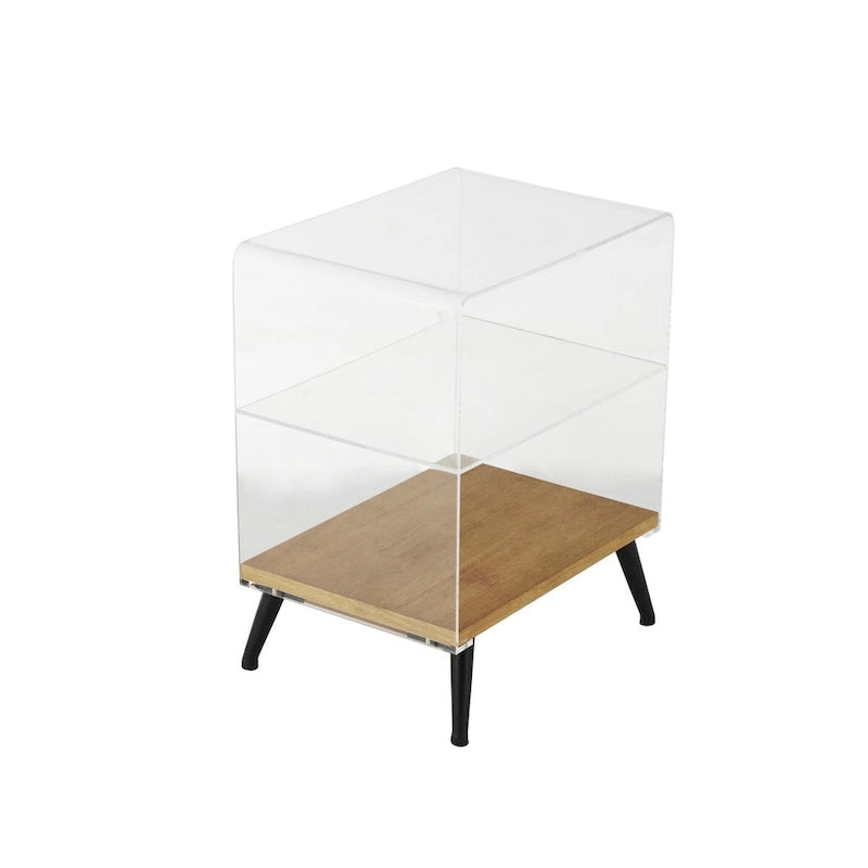 Acrylic Plastic 1 Shelf Side End Accent Table with Wood Base and Black Legs - Clear - Roche River Decor